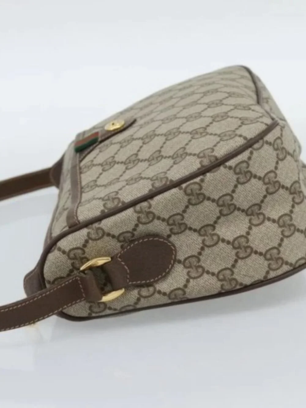 GUCCI GG Supreme Web Sherry Line Bag PVC Beige Gold 89 02 077 Auth ep15007